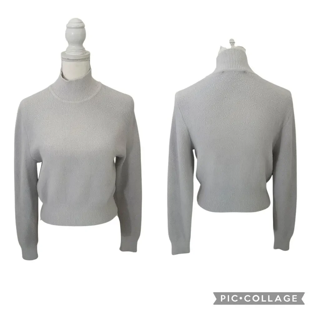 Zara Cropped Mock Neck Pullover Off White Soft Cozy Ribbed Sweater Size Medium - Picture 3 of 11